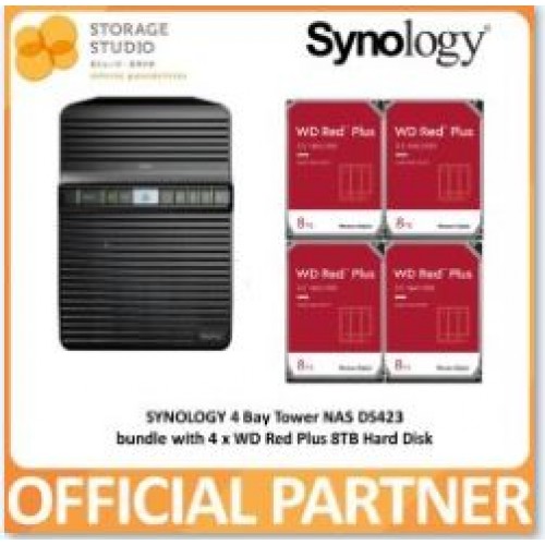SYNOLOGY 4-Bay Diskstation DS423 Bundle with 4 x 8TB Wd Red Plus Hard Disk. Singapore Local 3 Years Warranty 
